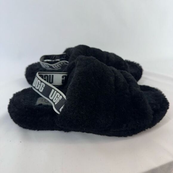 UGG Kid's Black Flat Strap Comfort Slip On Fluff Yeah Slide Sandal Size 6 - Picture 7 of 8